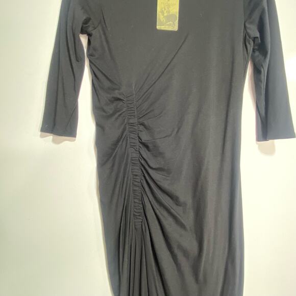 Peruvian Connection Black Long Sleeve Origami Stretch Midi Dress M - Picture 7 of 12